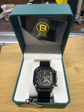 BIBI Luxury Watch Black Square Chronograph Mens New in Box